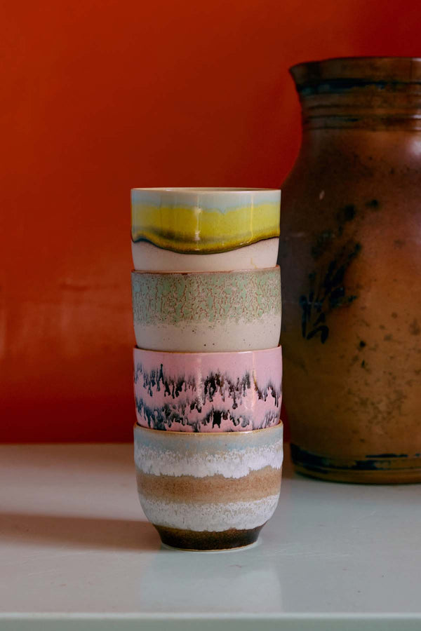 70's Ceramics Cafe Cups Set Of 4