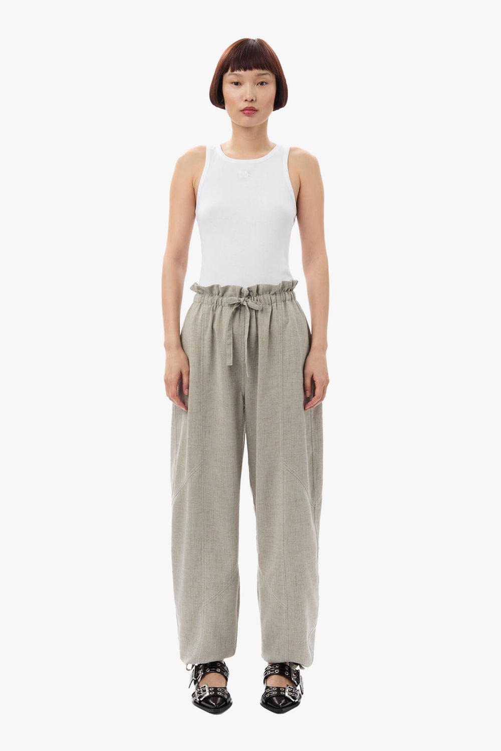 Light Melange Suiting Elasticated Waist Pants