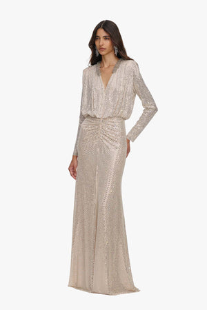 Champagne Rhinestone Embellished Maxi Dress