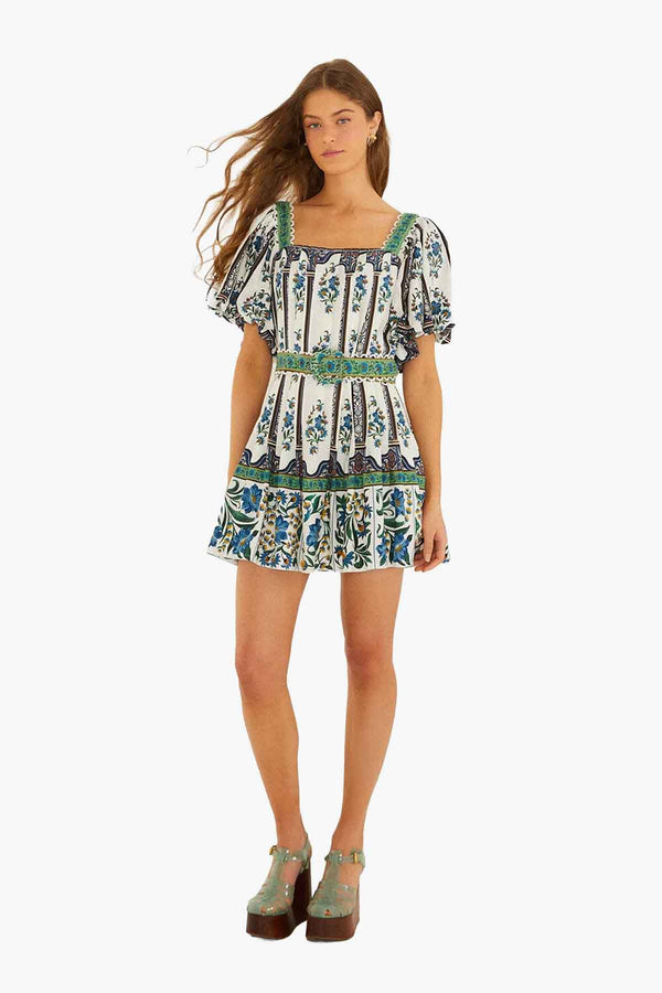 Manoela Off-White Short Sleeves Belt Mini Dress