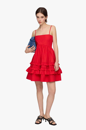 Cotton Poplin Mini Strap Frill Dress