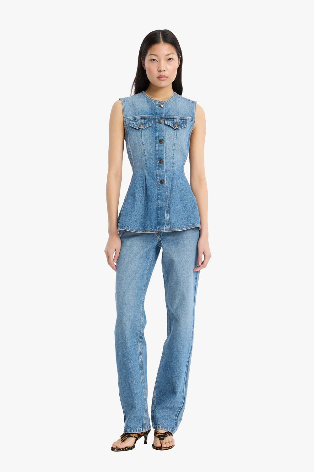 Flared Denim Top