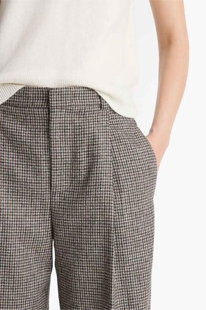 High Rise Wool Blend Houndstooth Trousers