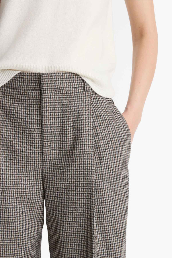 High Rise Wool Blend Houndstooth Trousers