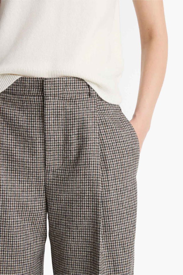High Rise Wool Blend Houndstooth Trouser