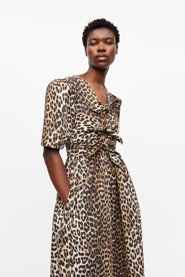 Printed Cotton Tie Strap Midi Dress