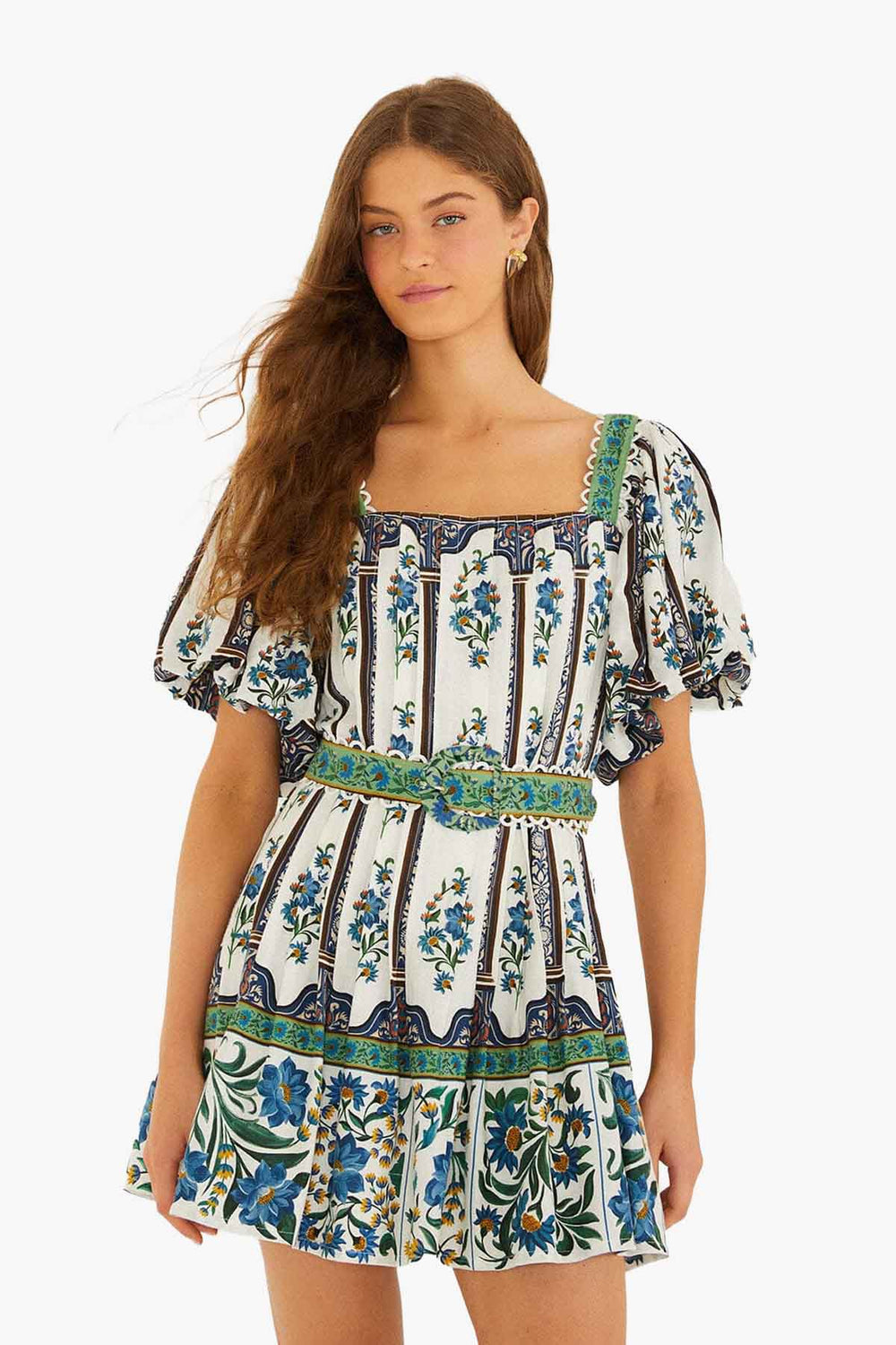 Manoela Off-White Short Sleeves Belt Mini Dress