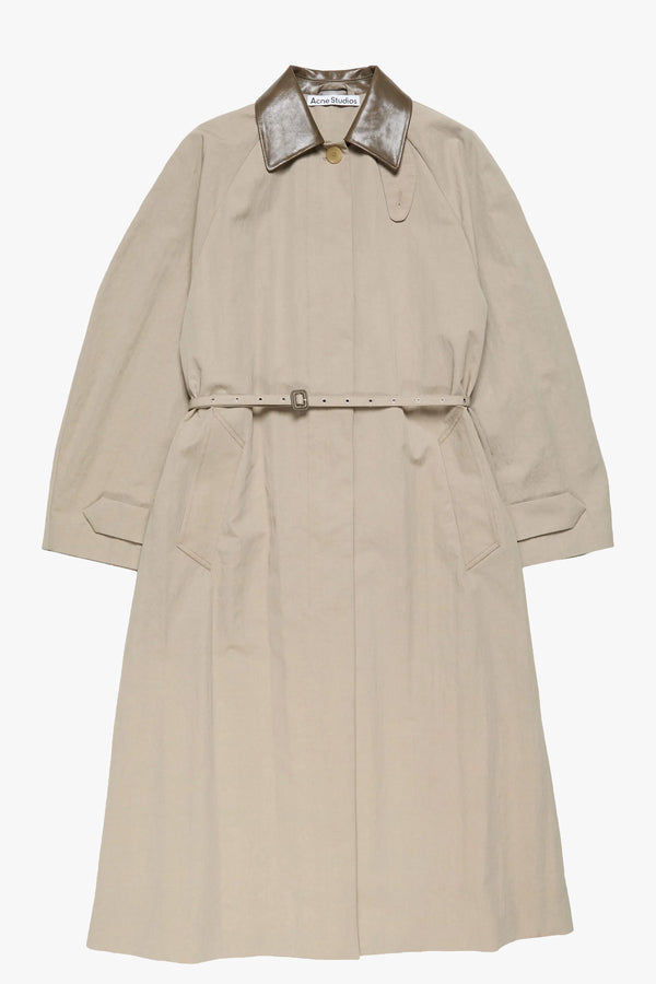 Leather Collar Trench Coat