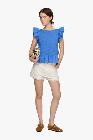 Stretch Cotton Angel Sleeve Smocked Top