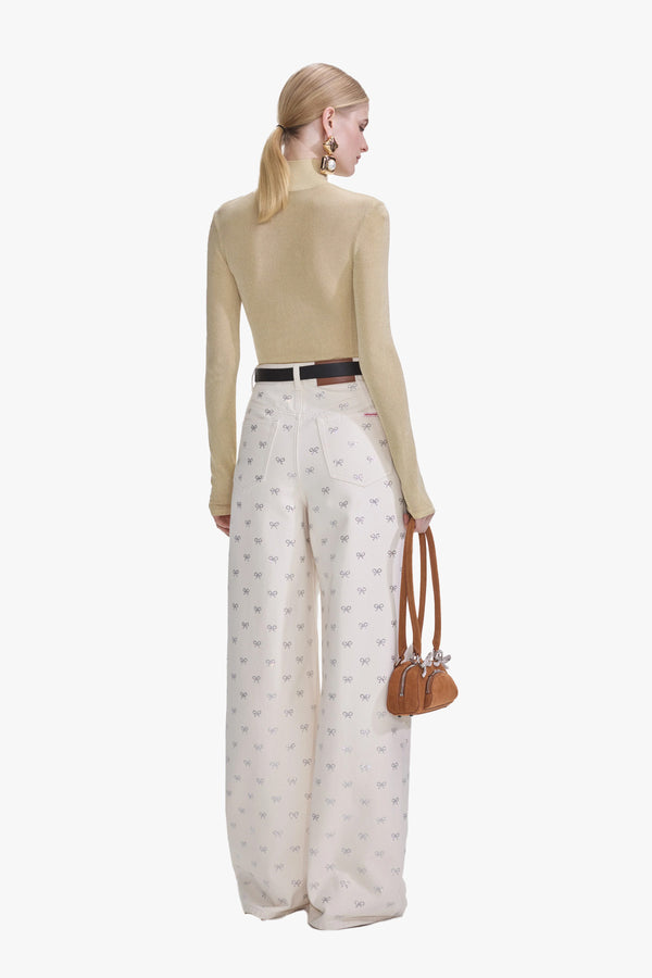 Cream Denim Diamante Bow Jeans