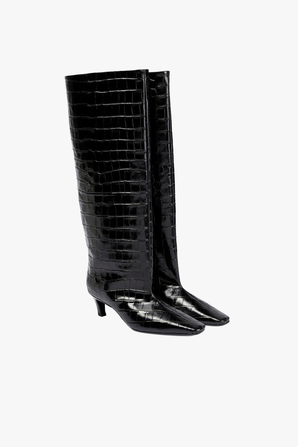 Croco-Embossed Wide Shaft Boots