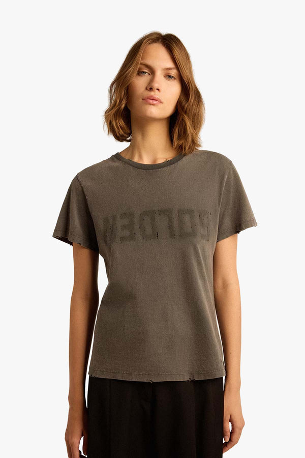 Golden W's Slim T-shirt Distressed Cotton Jersey With Logo