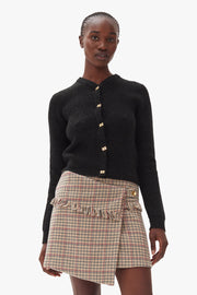 Check Wool Mix Wrap Mini Skirt