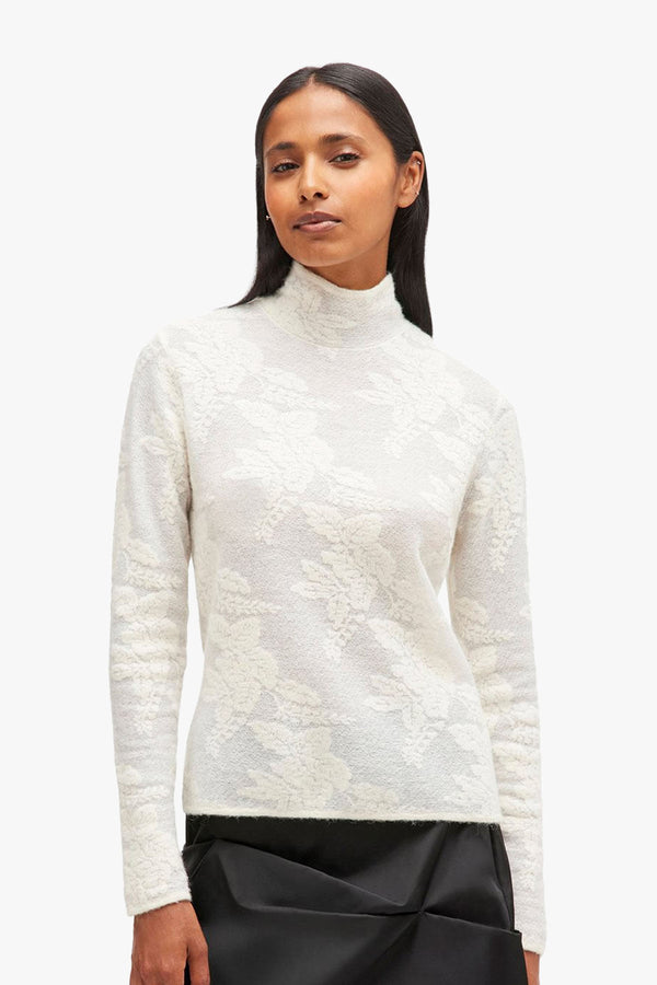Sheer Flower Jacquard Mockneck
