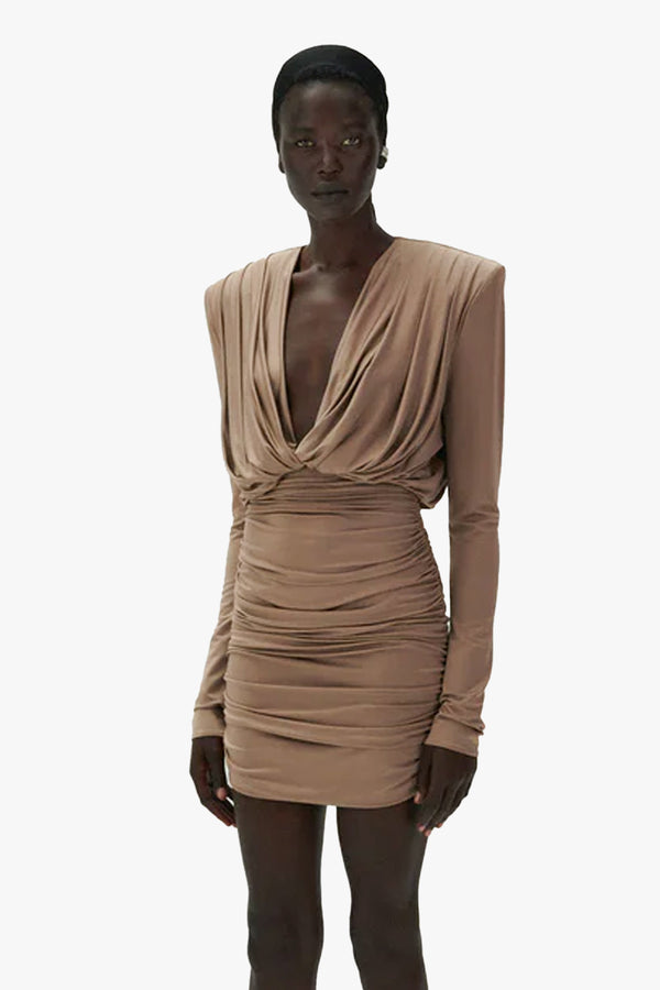 Draped Plunge Jersey Mini Dress 18
