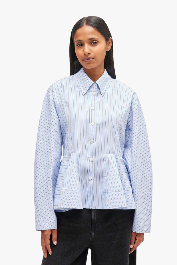 Stripe Cotton Peplum Shirt