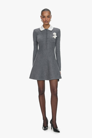 Grey crochet flower collared knit mini dress