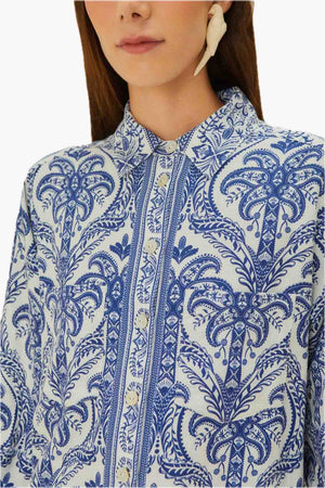 Blue Tropical Cameo Off-White Pajama Shirt