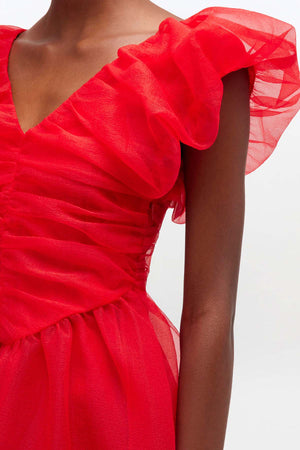 Textured Organza Long Ruched Dress