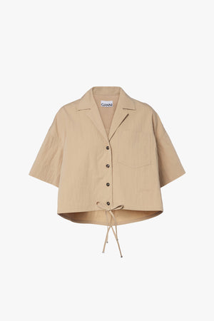 Washed Cotton Cropped Bowling Shirt