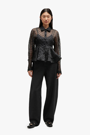 Flocked Organza Peplum Shirt