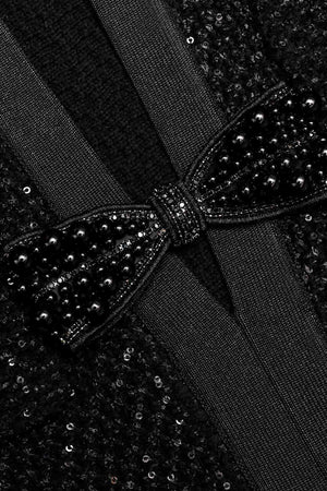 Black Sequin Knit Tailored Midi Dress