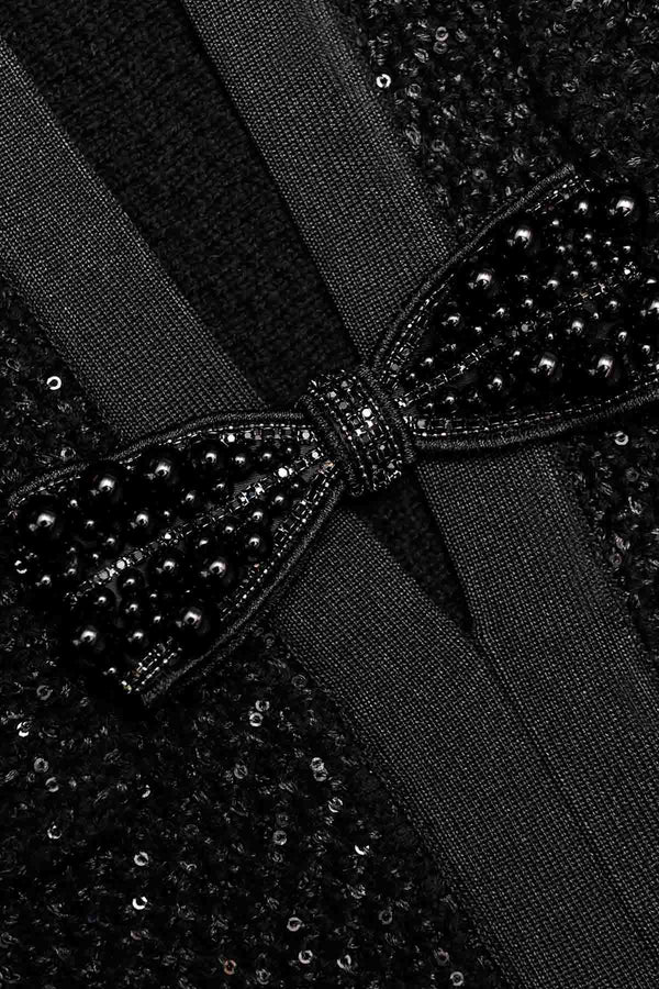 Black Sequin Knit Tailored Midi Dress