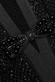 Black Sequin Knit Tailored Midi Dress