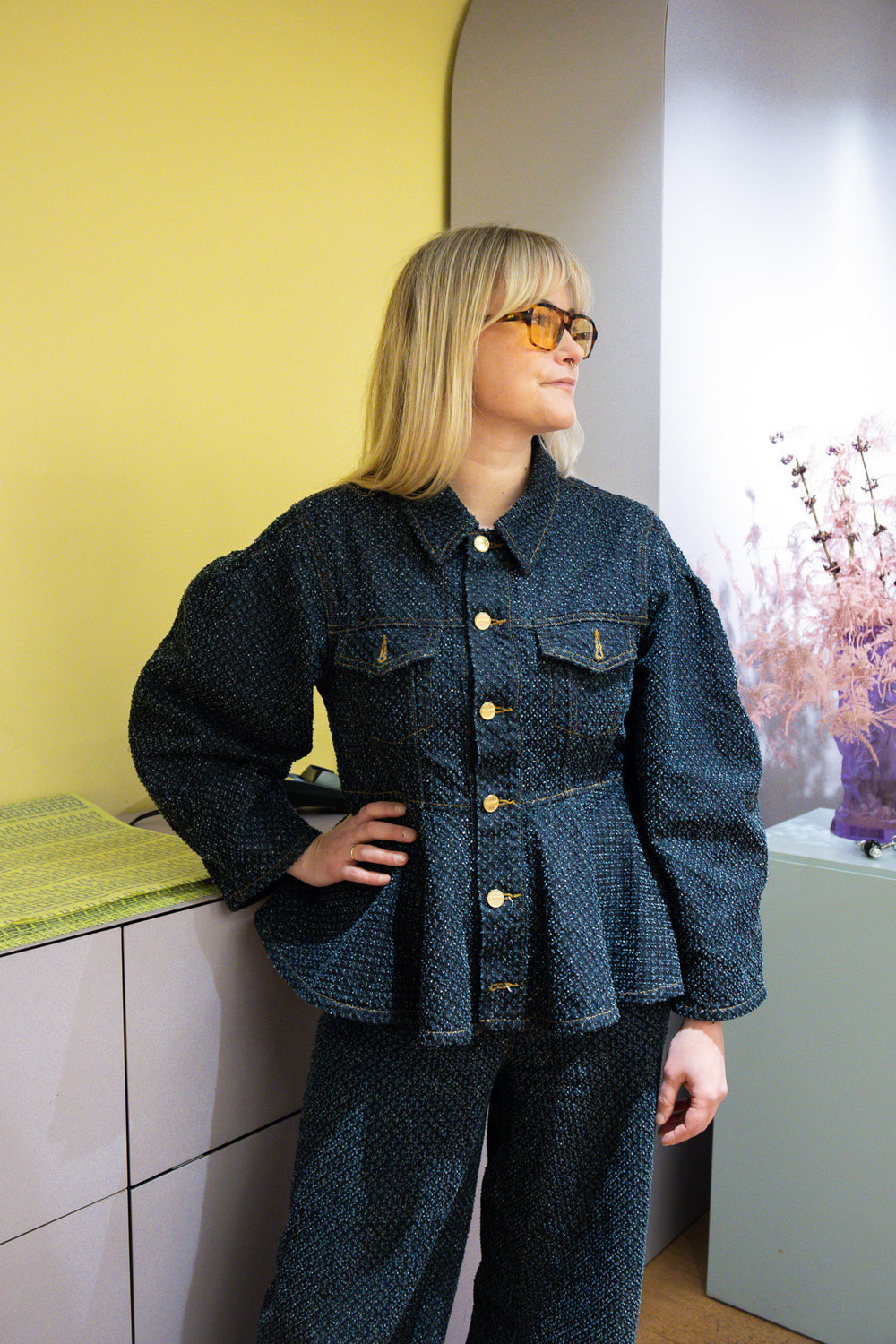 Tweed Denim Peplum Jacket