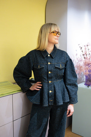 Tweed Denim Peplum Jacket