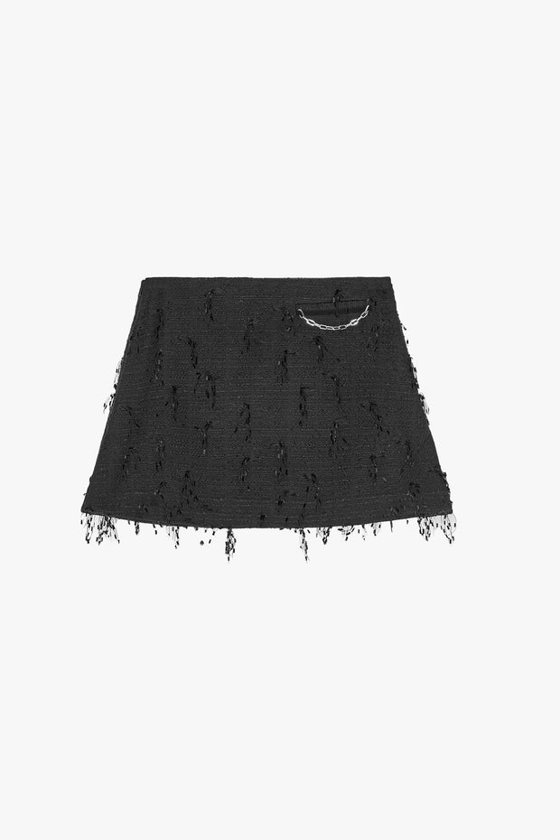 Fringed Tweed Mini Skirt