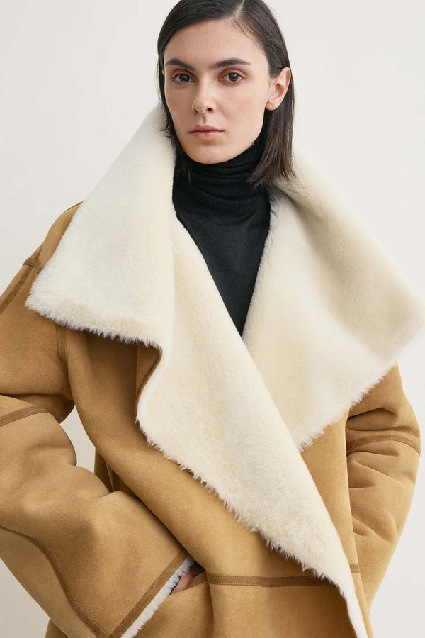 Draped Shearling Coat