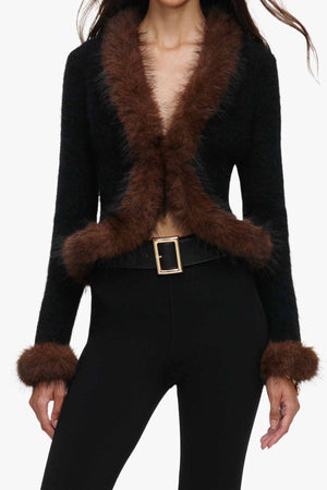 Black Faux Fur Knit Cardigan