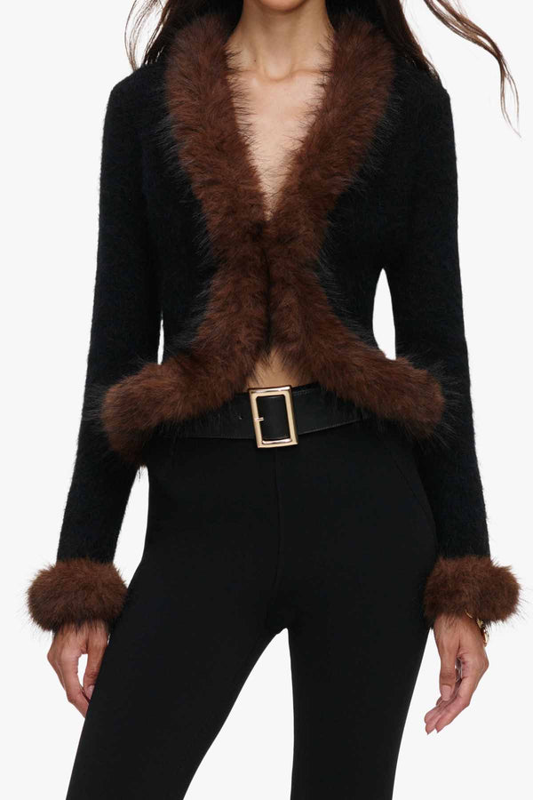 Black Faux Fur Knit Cardigan