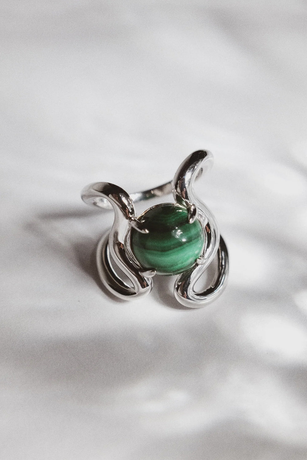 Reef Ring Malachite Silver
