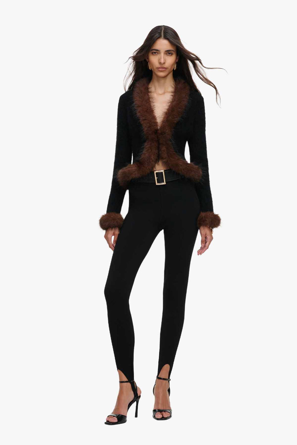 Black Faux Fur Knit Cardigan