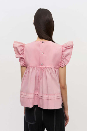 Washed Stretch Cotton Frill Sleeve Top