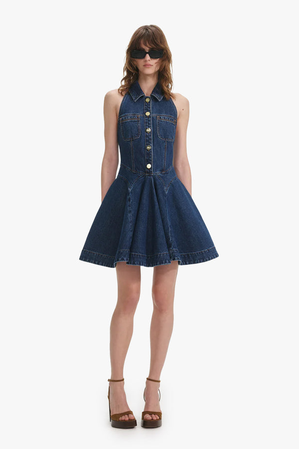 Denim Sleeveless Flared Mini Dress