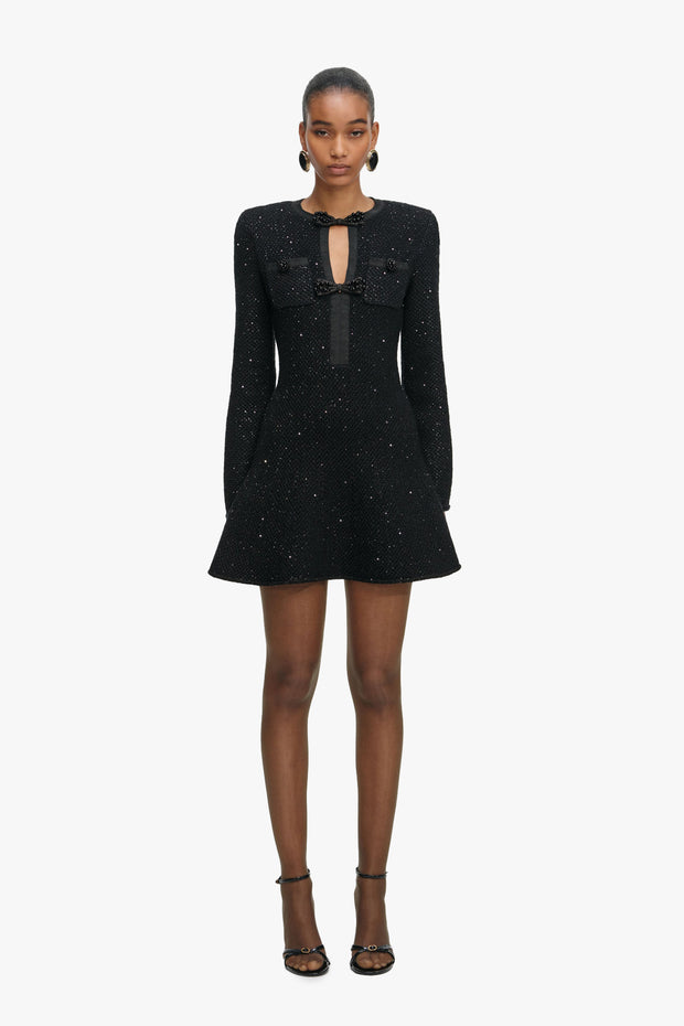 Black Sequin Knit Mini Dress