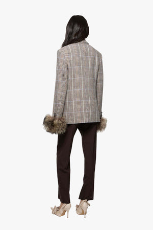 Shearling Cuff Wool Blazer