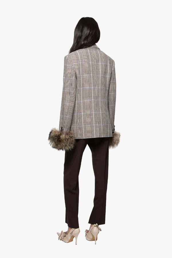 Shearling Cuff Wool Blazer