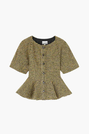 Woollen Check Peplum Blouse