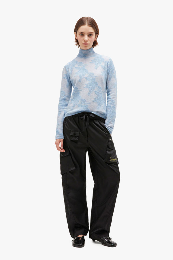 Sheer Flower Jacquard Mockneck