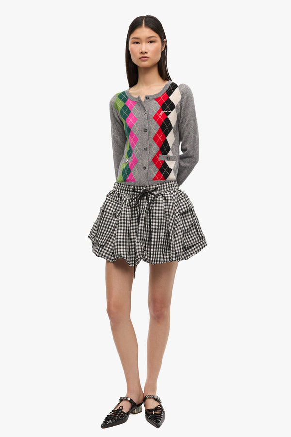 Crinkled Taffeta Check Mini Bubble Skirt