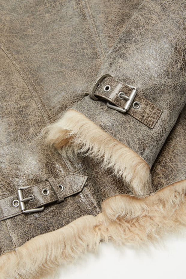 Leather Shearling Collar Jacket