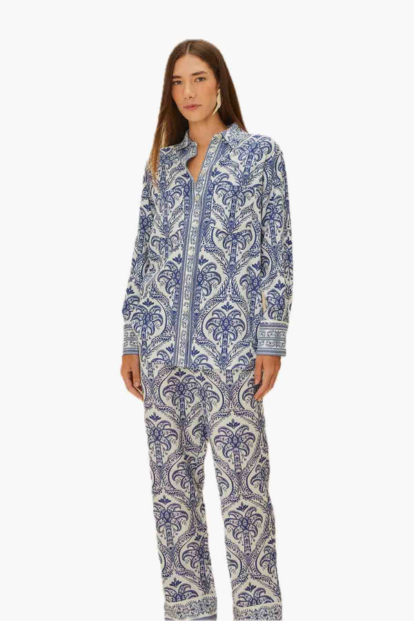Blue Tropical Cameo Off-White Pajama Pant