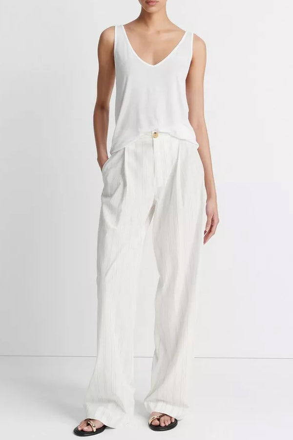 Casual Stripe Pleated Trousers