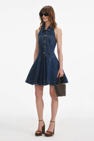 Denim Sleeveless Flared Mini Dress