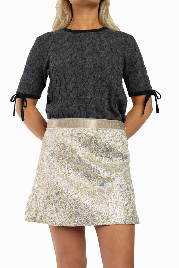 Metallic Cloque Elasticated Mini Skirt