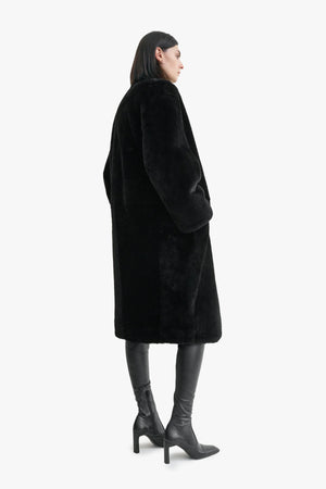 Collarless Shearling Coat